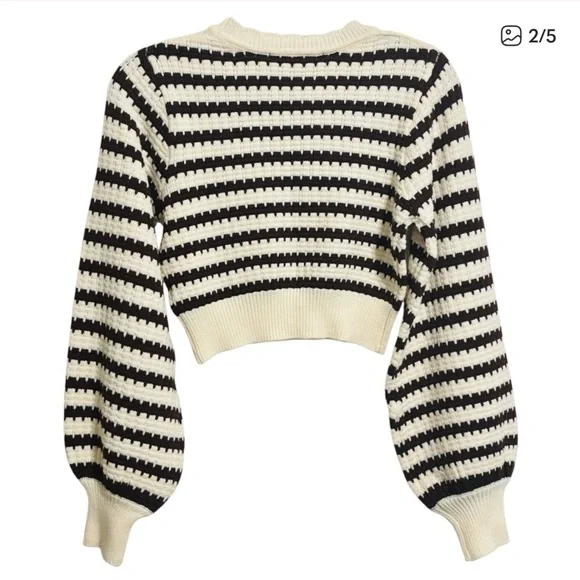 Altar'd State Cream and Black Striped Cropped Sweater - Picture 2 of 2
